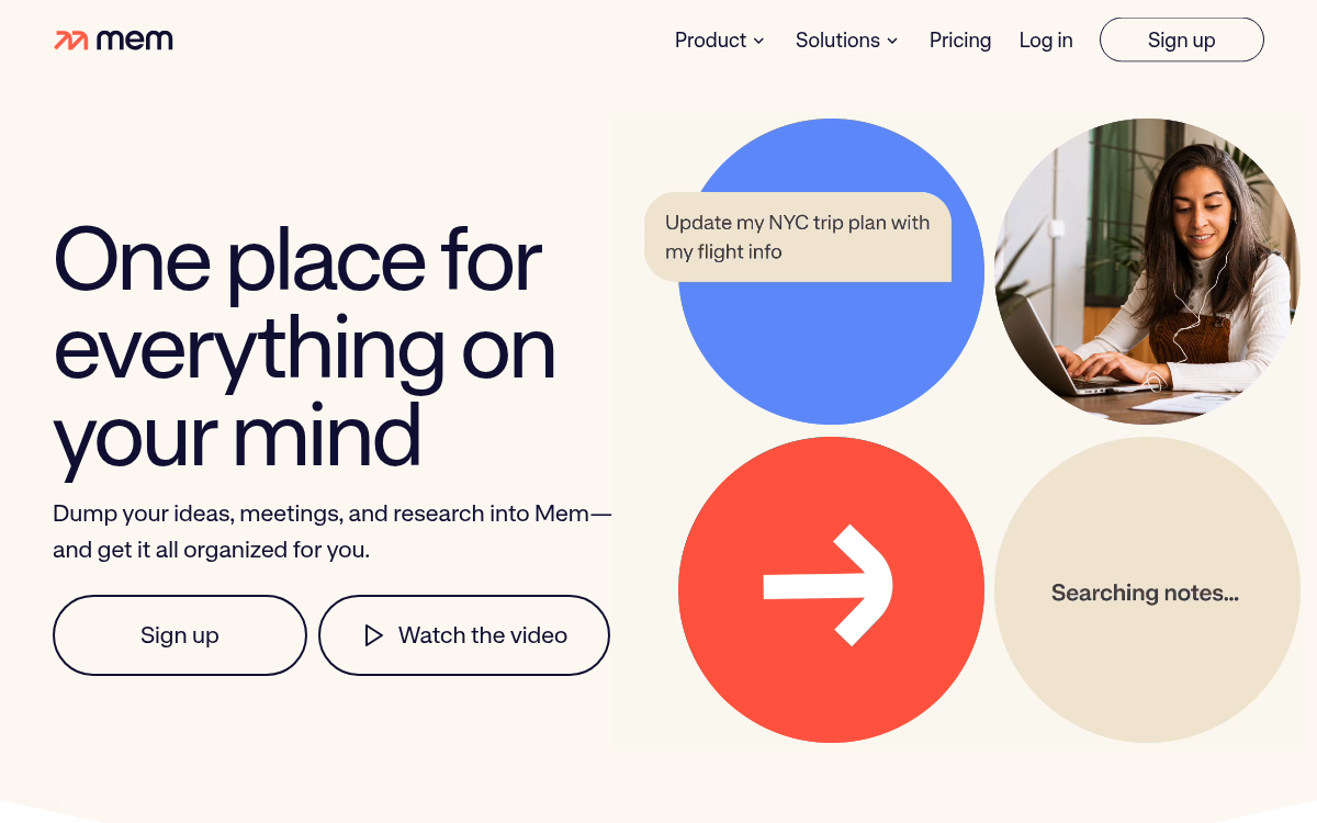 Homepage of mem.ai