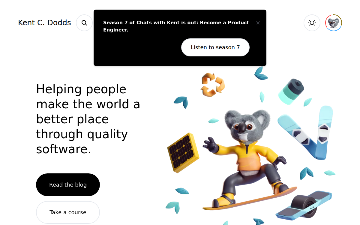 Homepage of kentcdodds.com