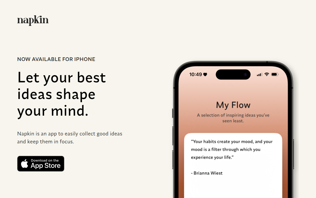 Homepage of napkin.one