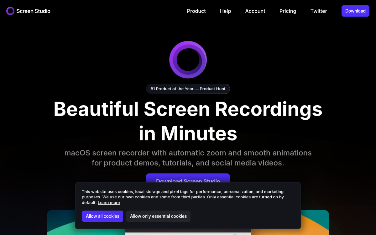 Homepage of screen.studio