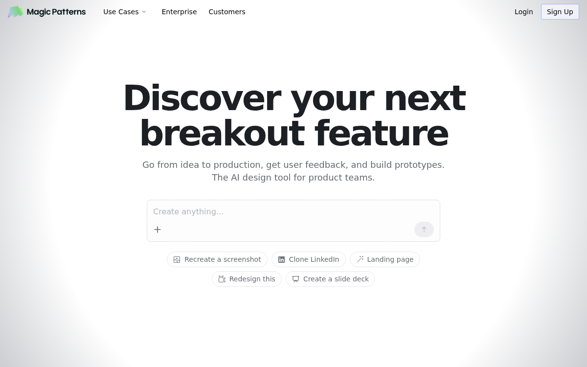 Homepage of magicpatterns.com