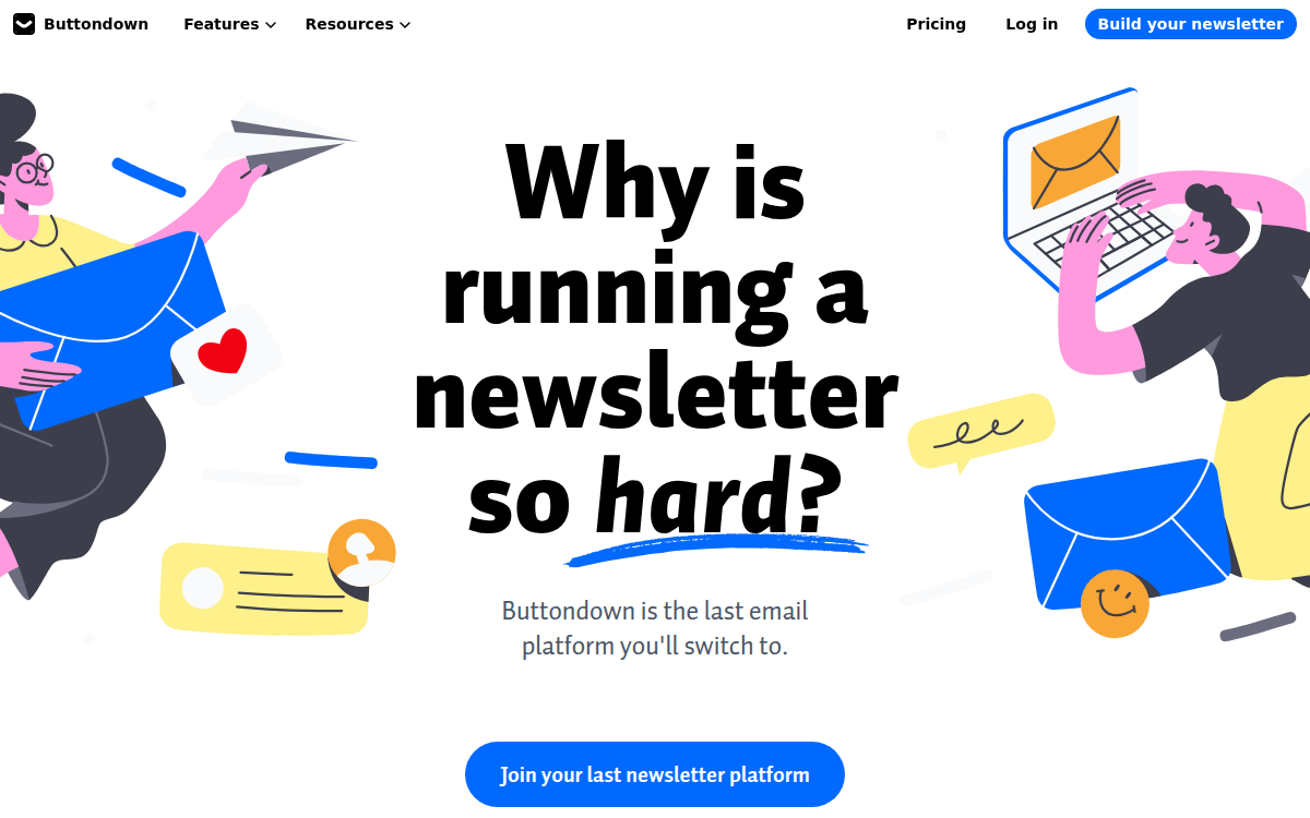 Homepage of buttondown.email