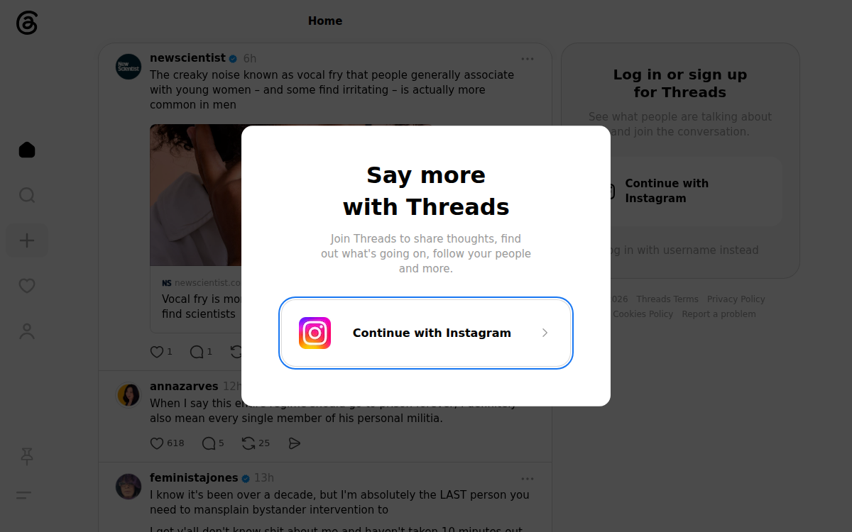 Homepage of threads.com
