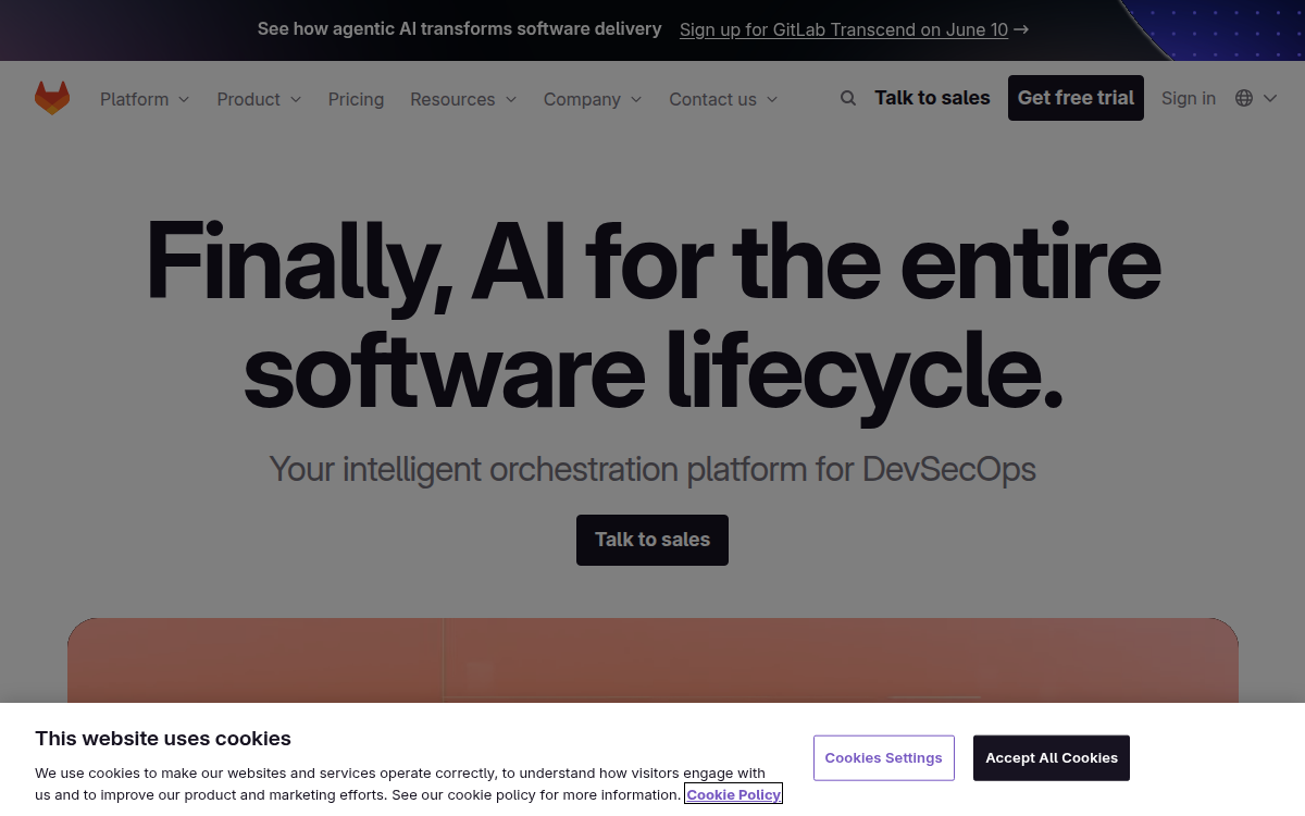 Homepage of gitlab.com