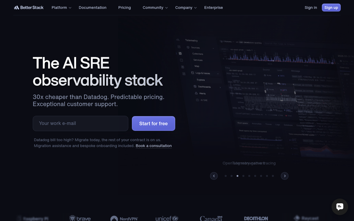 Homepage of betterstack.com