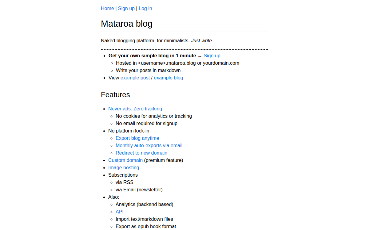 Homepage of mataroa.blog