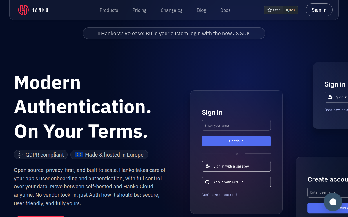 Homepage of hanko.io