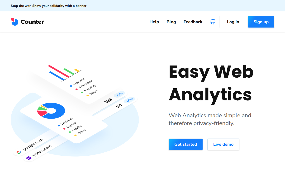 Homepage of counter.dev