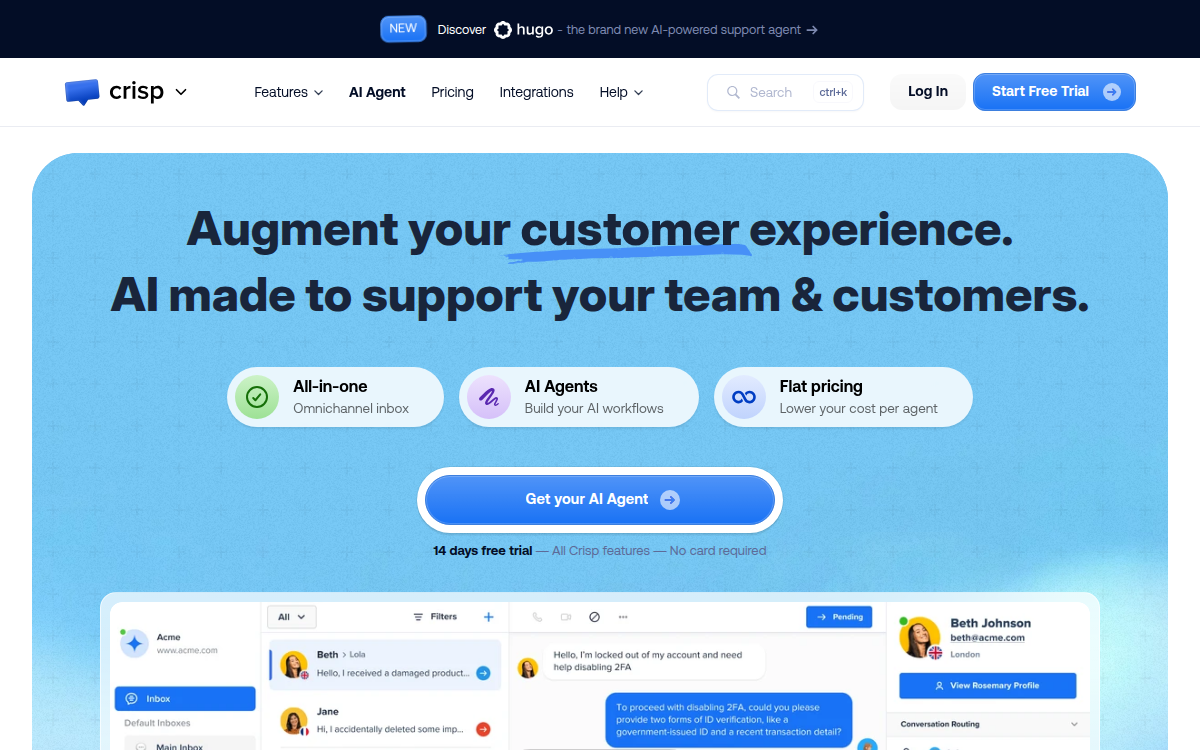Homepage of crisp.chat