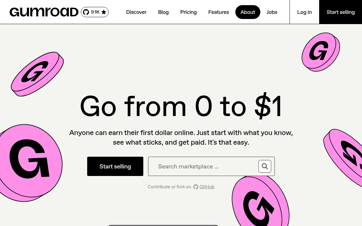 Homepage of gumroad.com