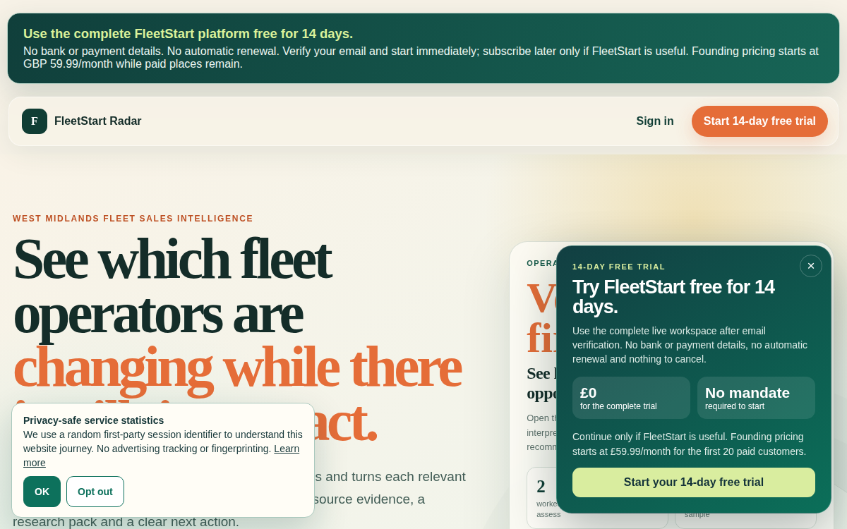 Homepage of fleetstart.digidentai.com
