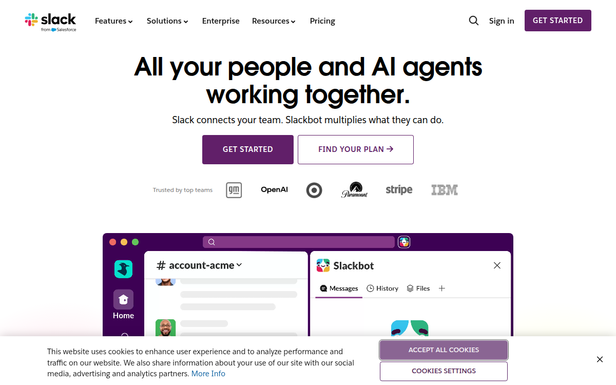 Homepage of slack.com