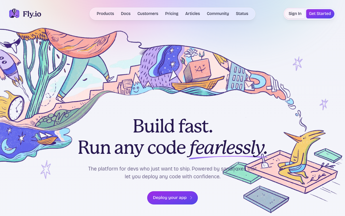 Homepage of fly.io