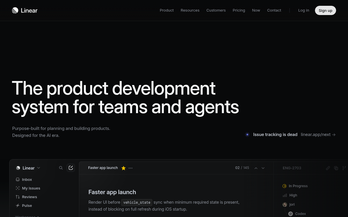 Homepage of linear.app