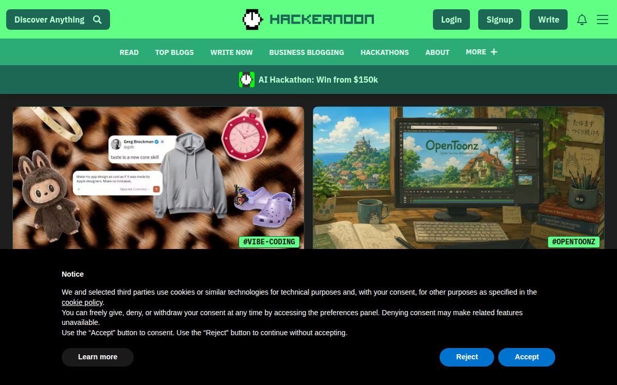 Homepage of hackernoon.com