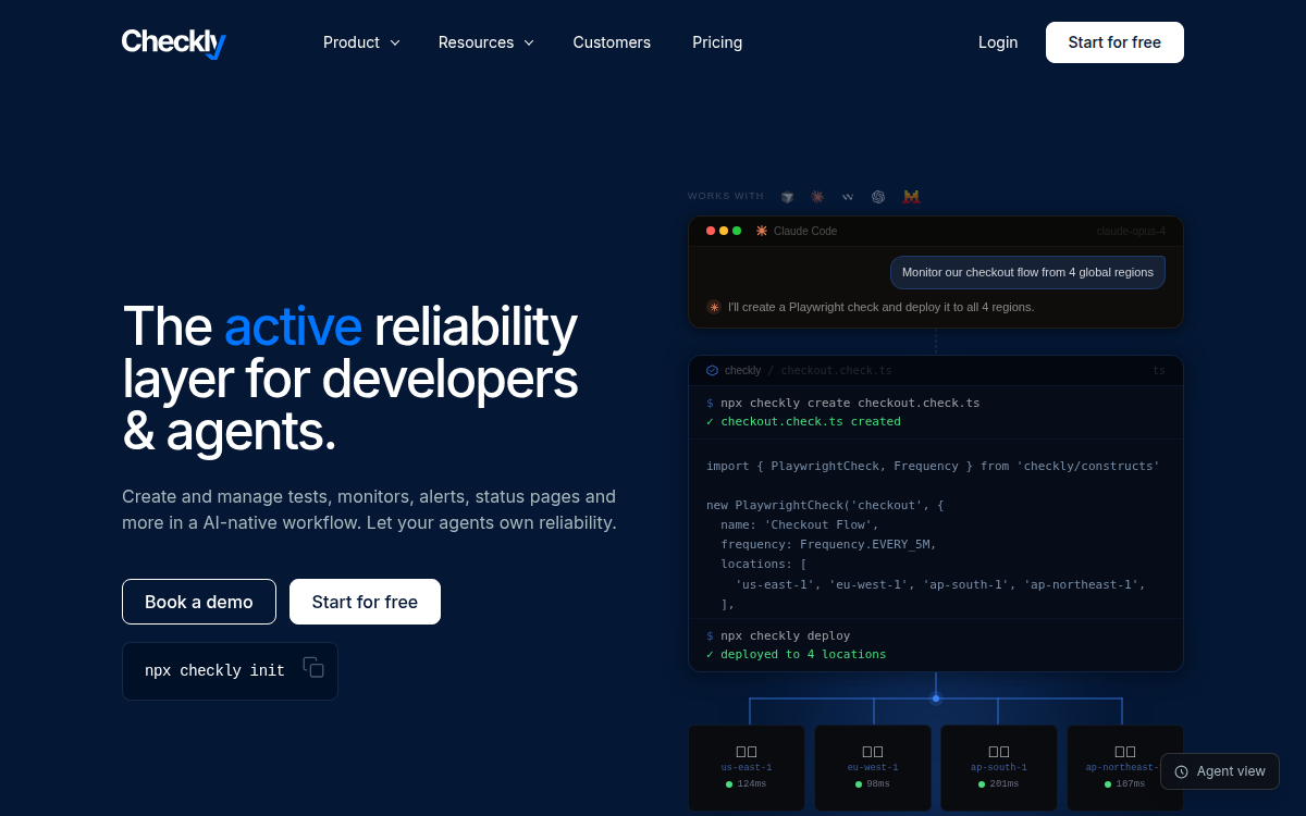Homepage of checklyhq.com