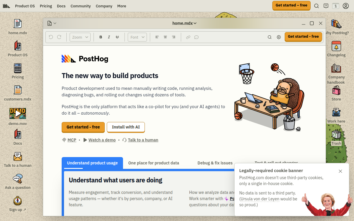 Homepage of posthog.com