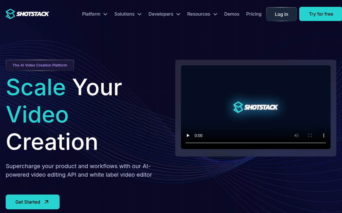 Homepage of shotstack.io