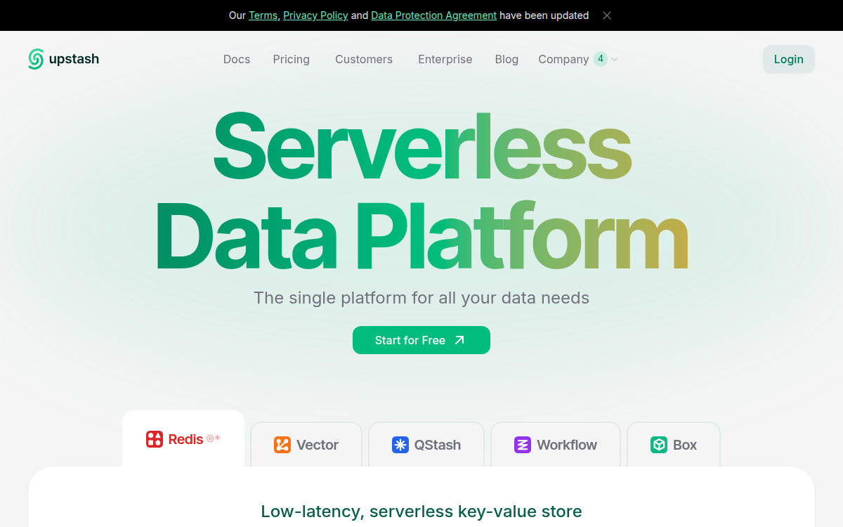 Homepage of upstash.com