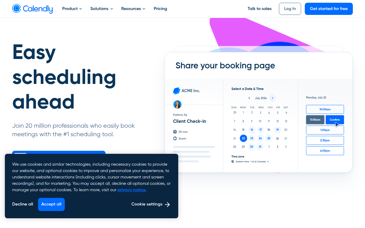 Homepage of calendly.com