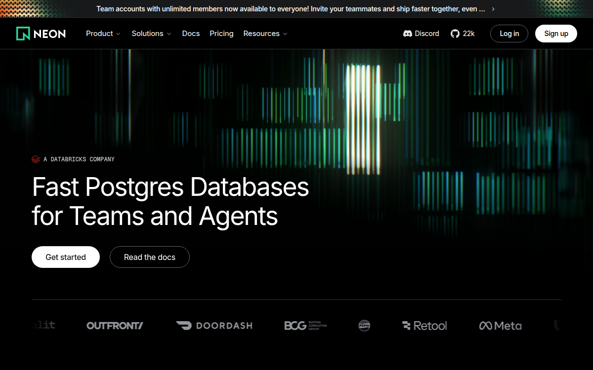 Homepage of neon.tech