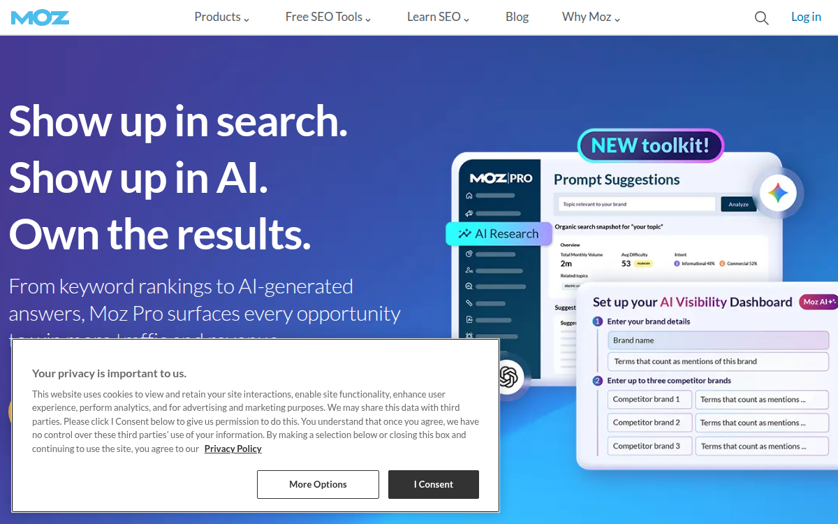 Homepage of moz.com