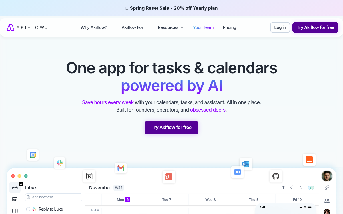 Homepage of akiflow.com