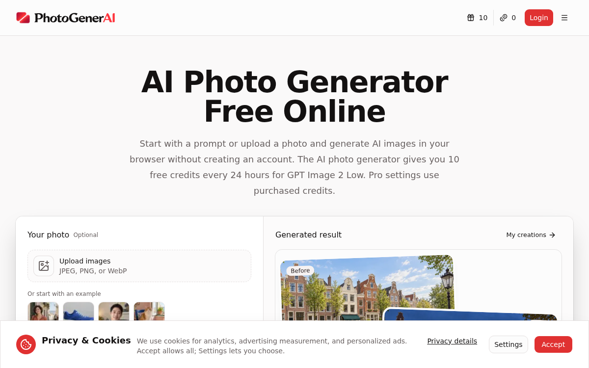 Homepage of photogenerai.com