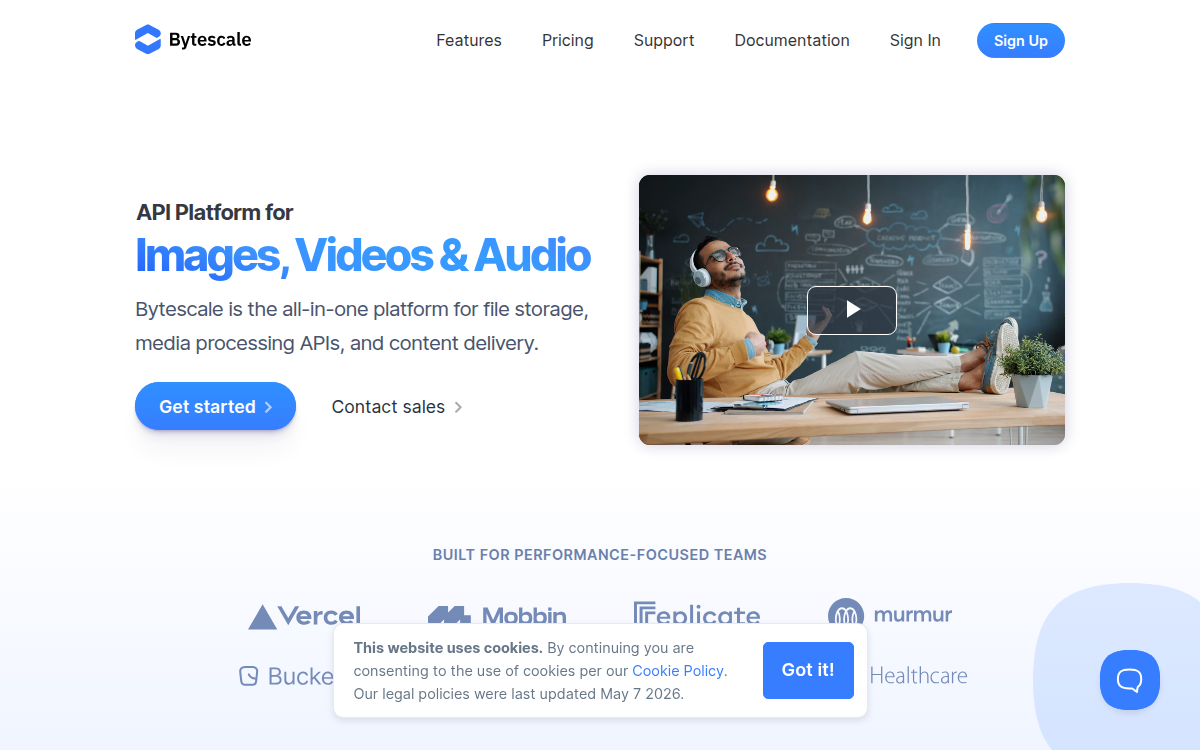 Homepage of bytescale.com