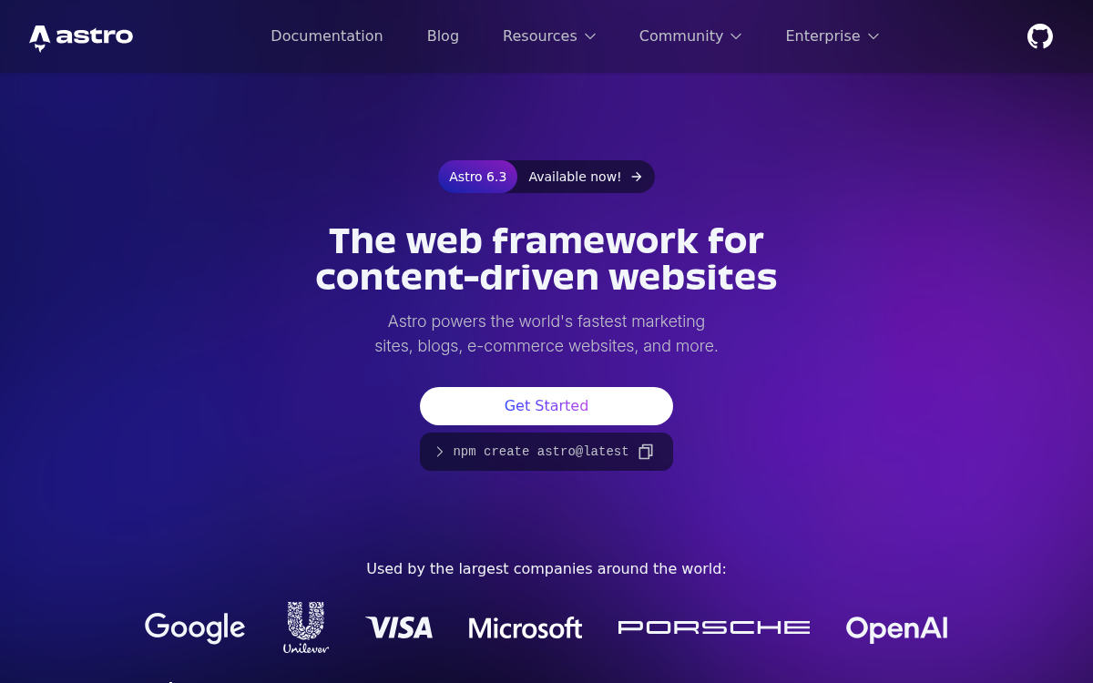 Homepage of astro.build
