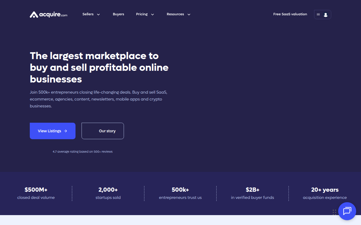 Homepage of acquire.com