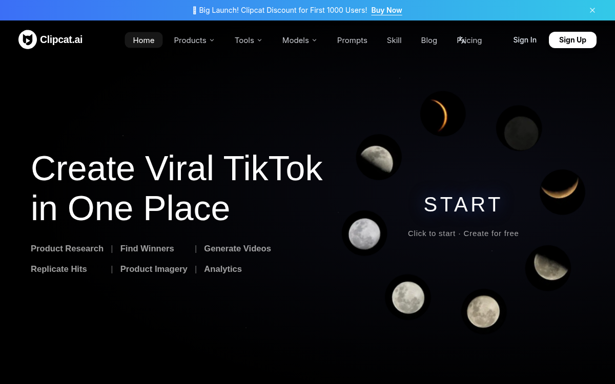 Homepage of clipcat.ai