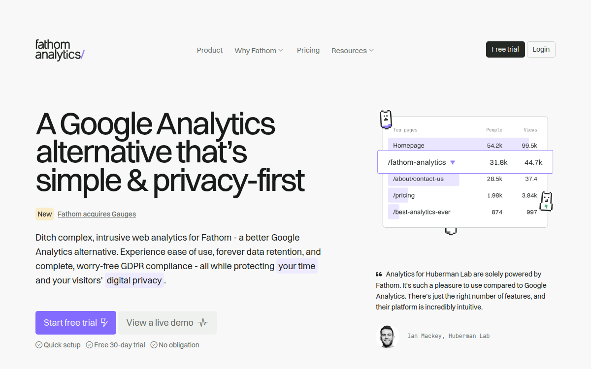 Homepage of usefathom.com
