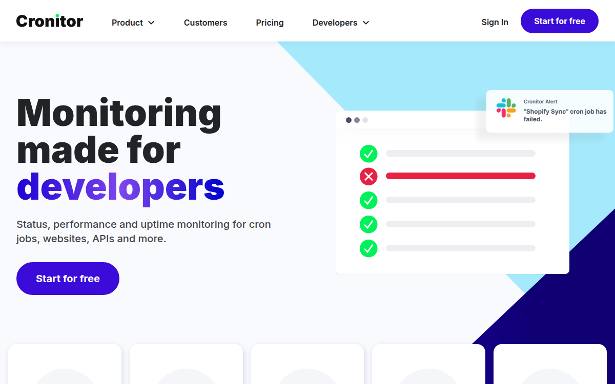 Homepage of cronitor.io