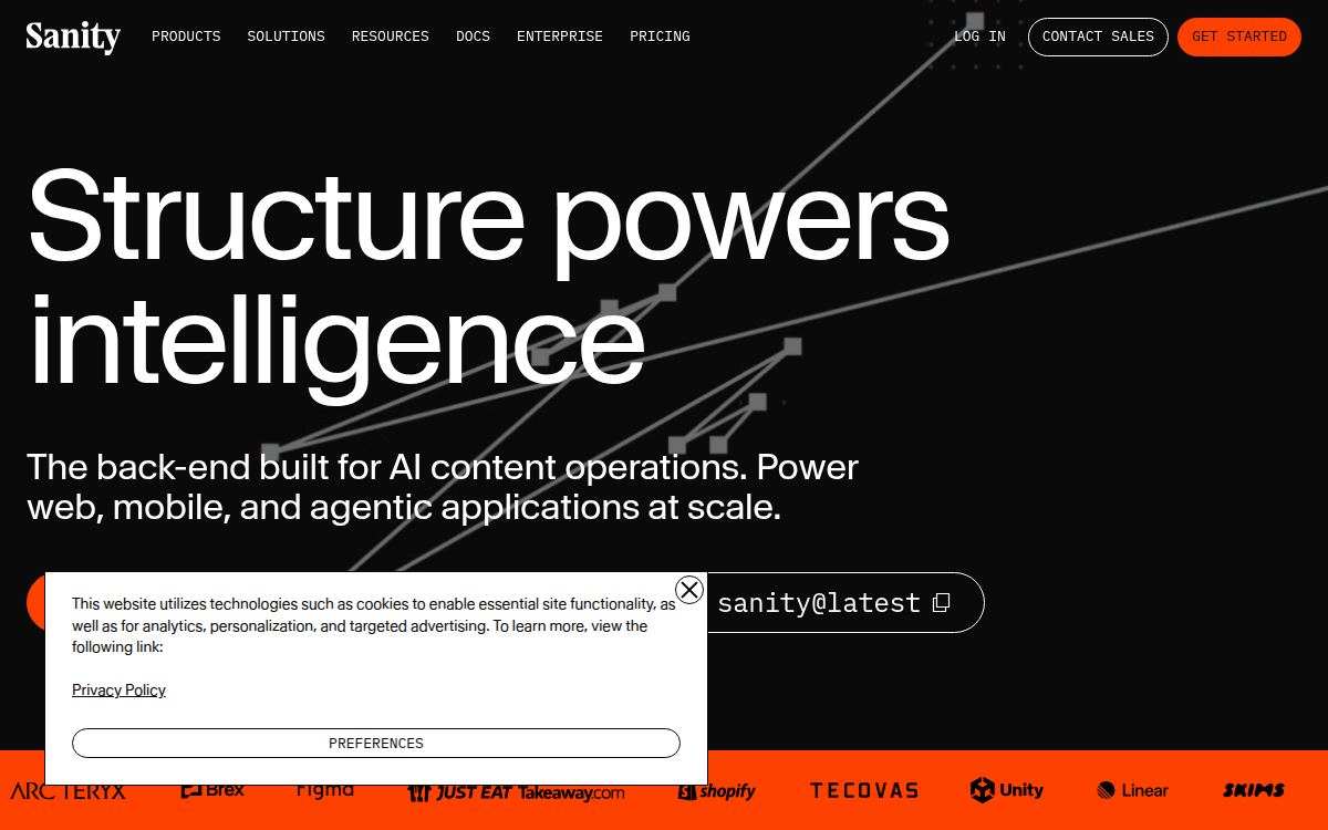 Homepage of sanity.io