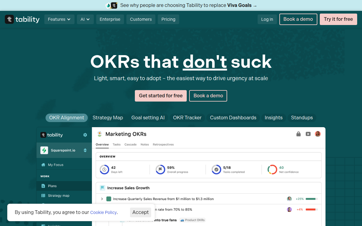 Homepage of tability.io