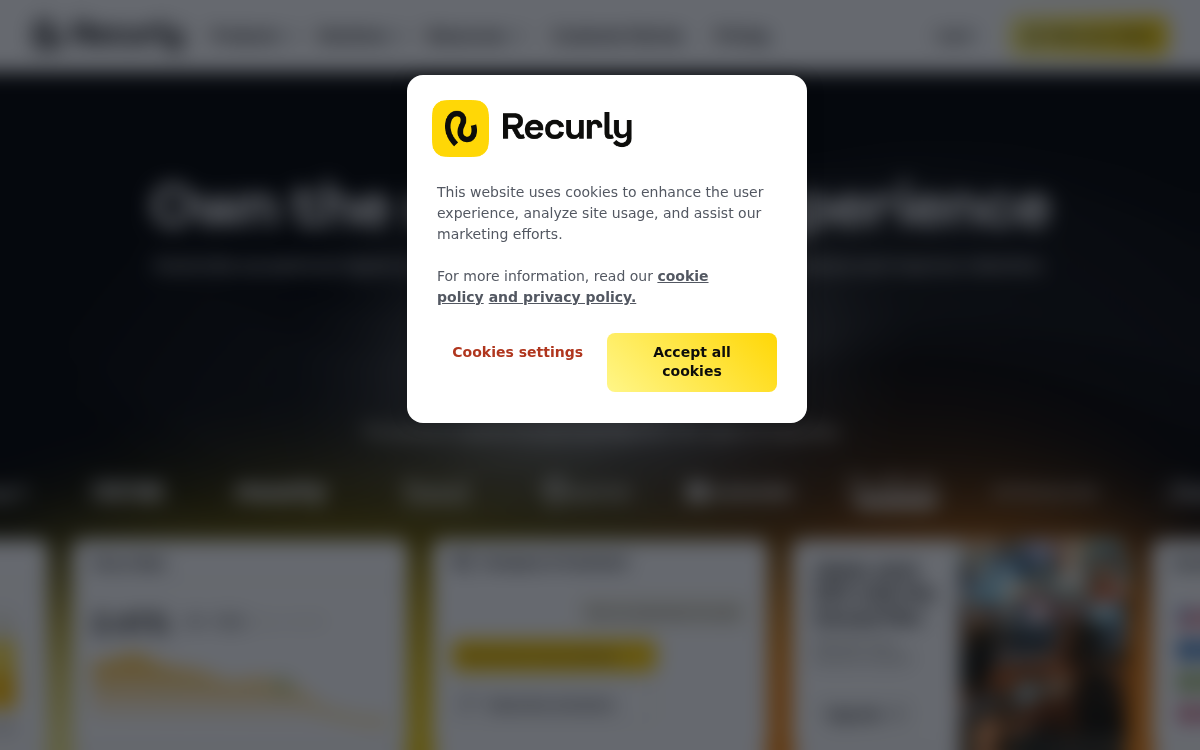 Homepage of recurly.com