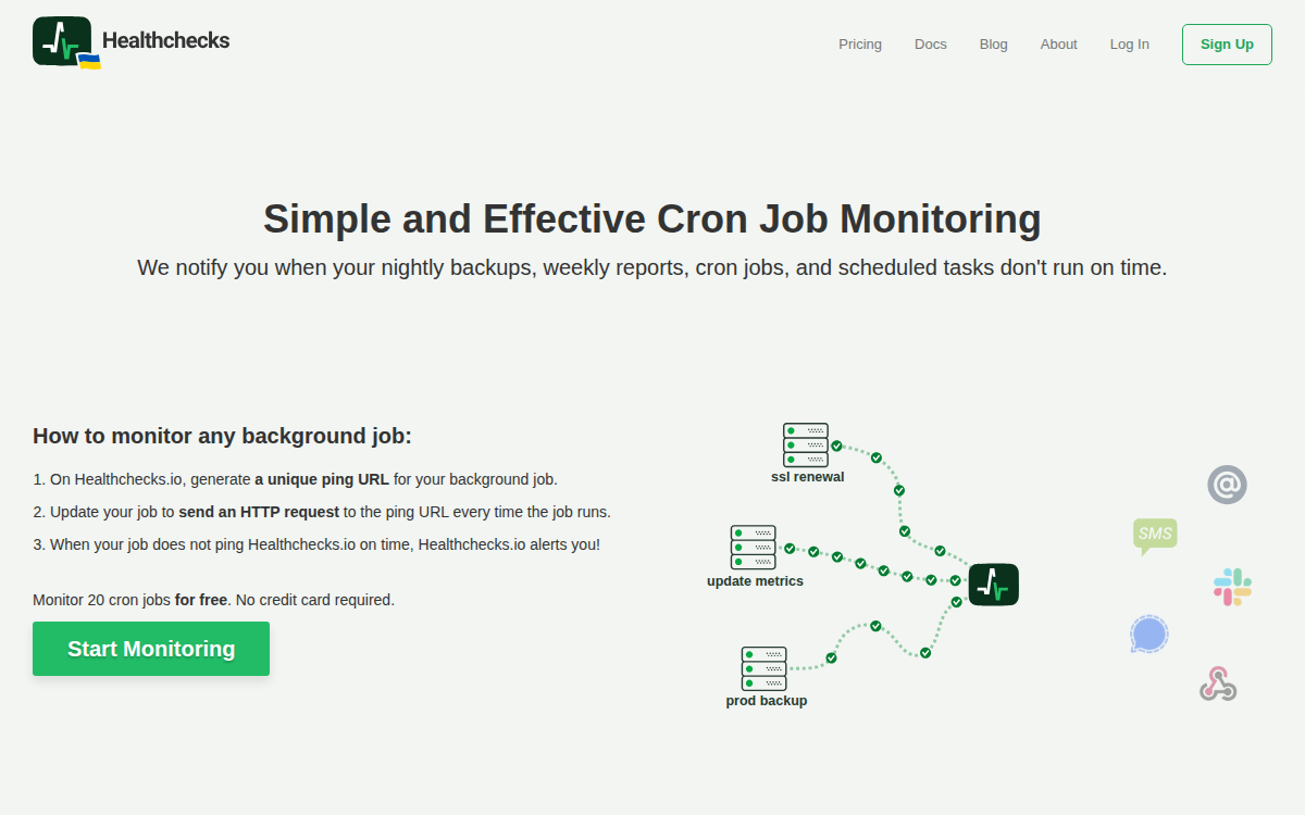 Homepage of healthchecks.io