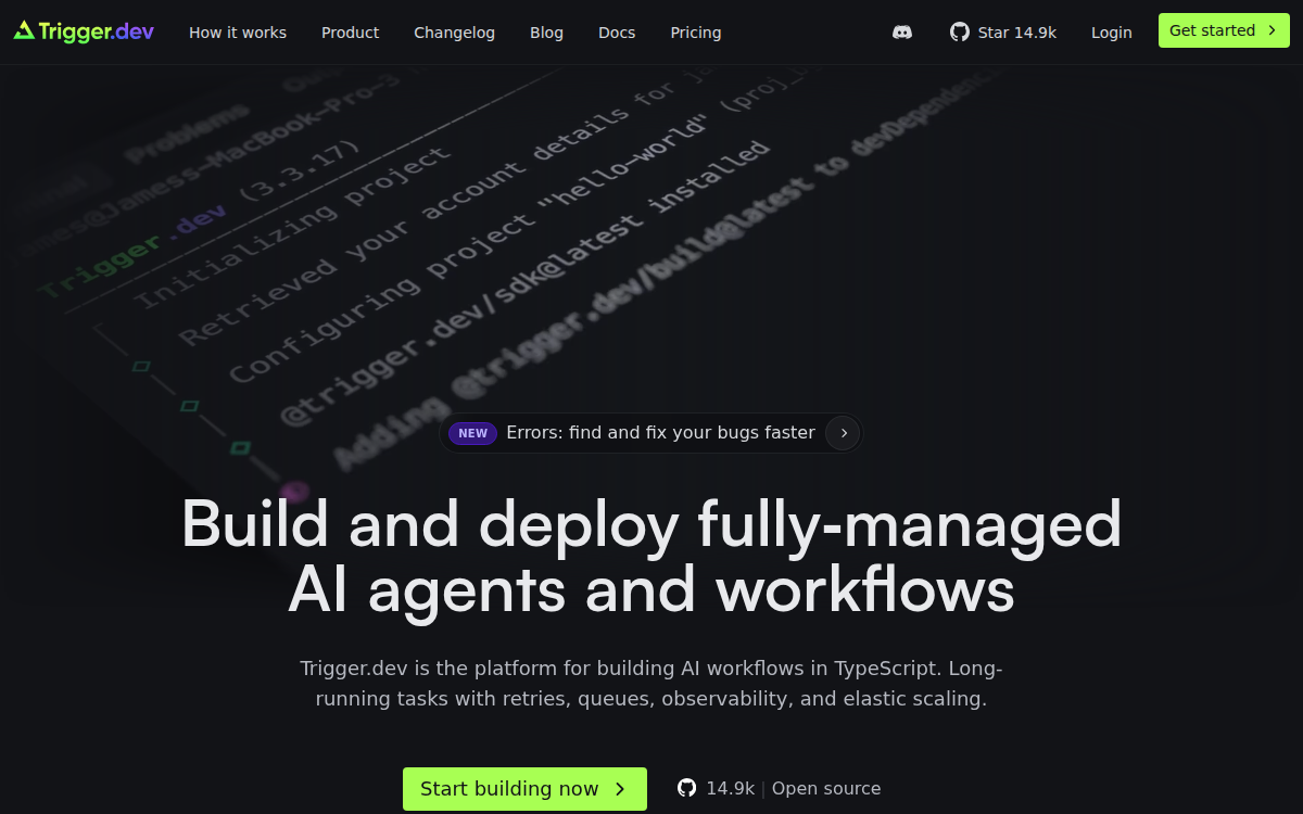 Homepage of trigger.dev