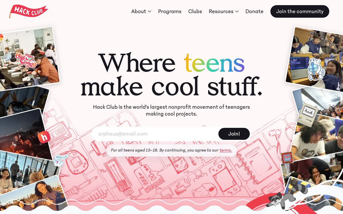 Homepage of hackclub.com