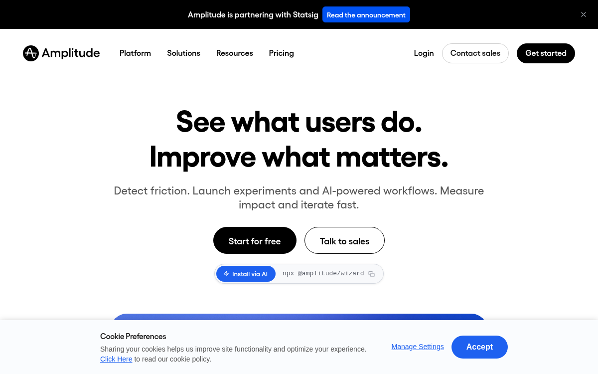 Homepage of amplitude.com