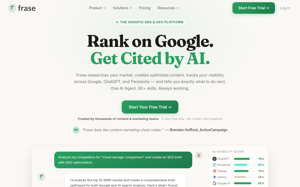 Homepage of frase.io